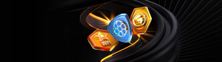 Lobby casino Spinsy Casino Spinsy – złote i niebieskie żetony z napisem WIN na czarnym tle, grafika lobby